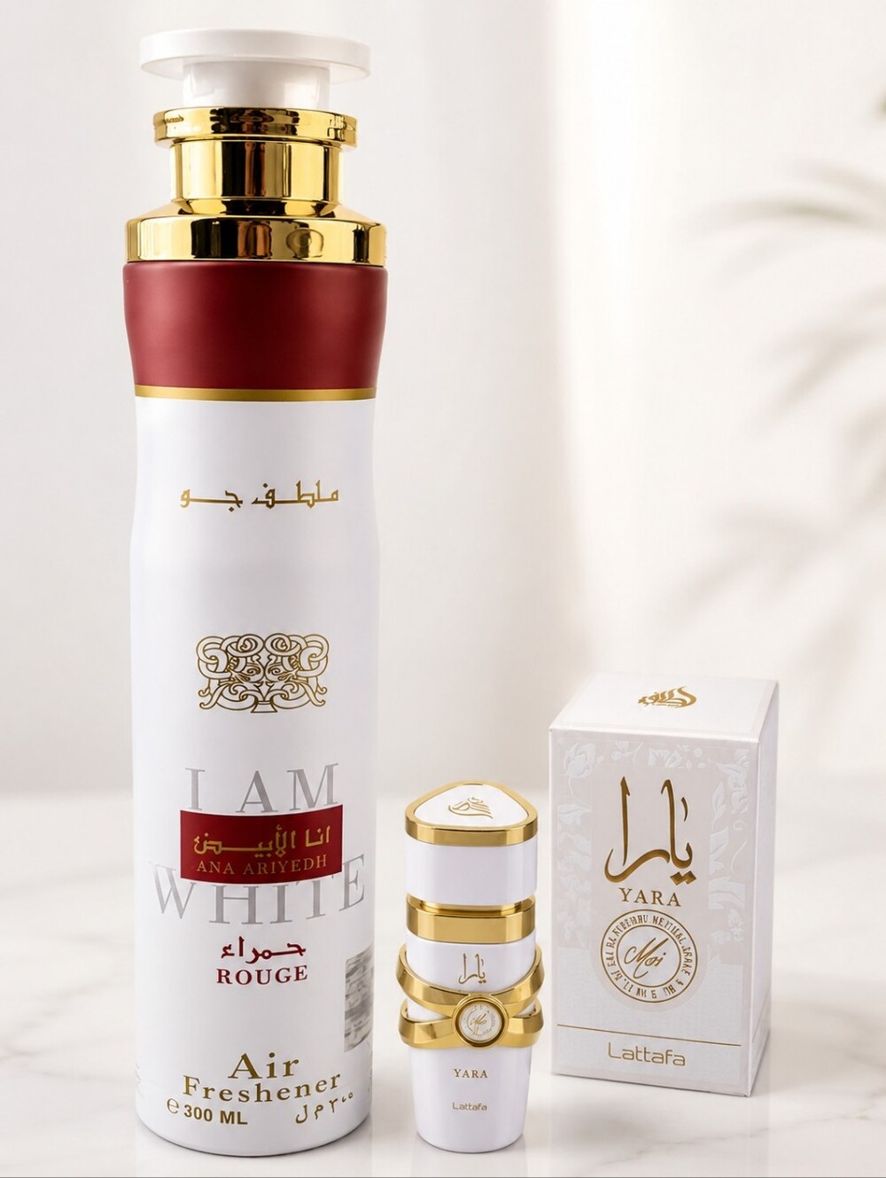 Lattafa Yara Moi Perfume + I Am White Rouge Air Freshener Set